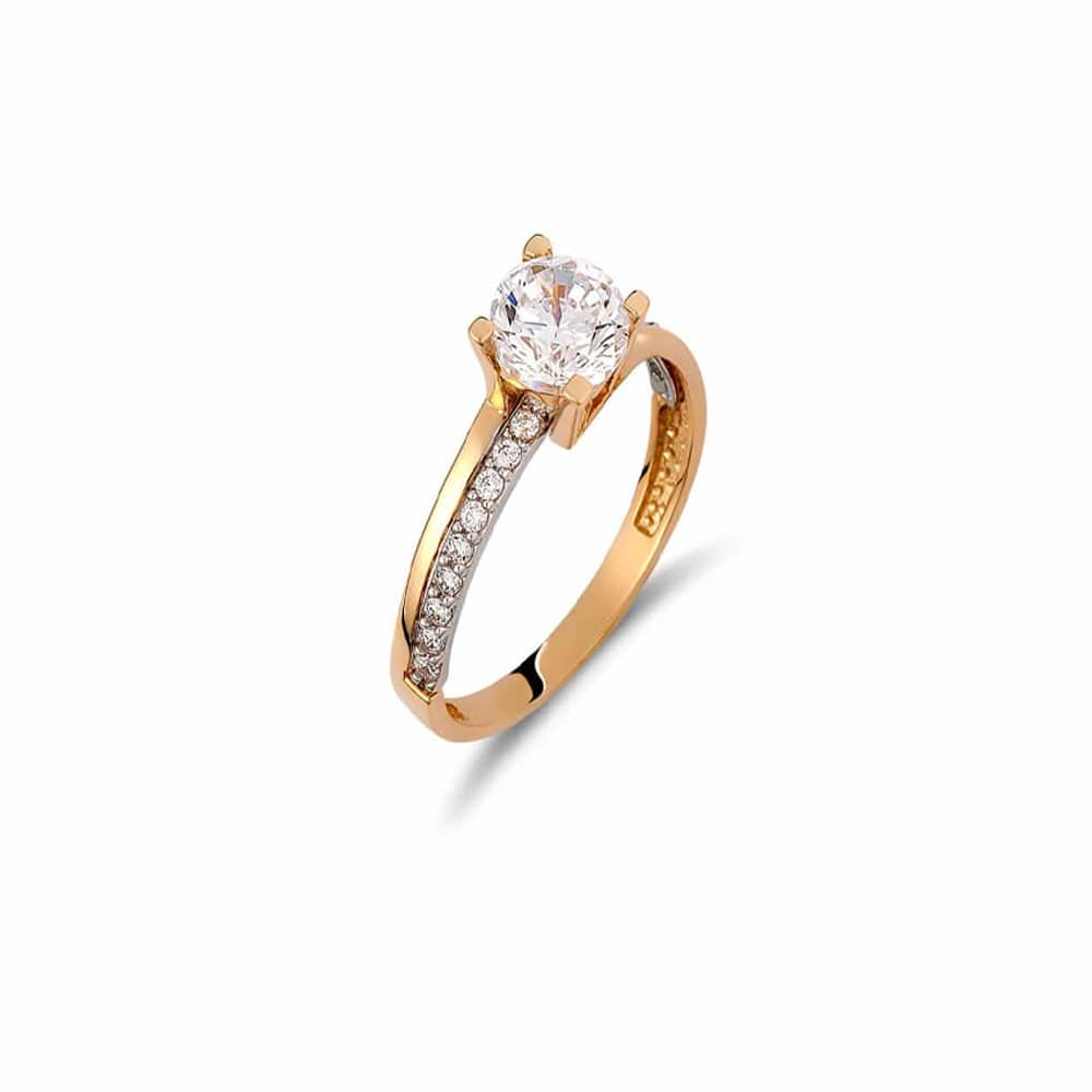 Δαχτυλίδι Μονόπετρο Σειρέ Χρυσό και Λευκόχρυσο Με Πέτρες Ζιργκόν 14K