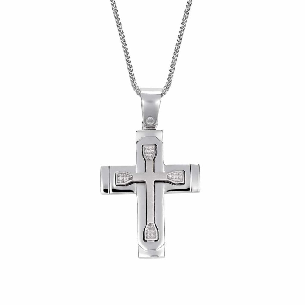 Σταυρός Πλακέ Λευκόχρυσος Μασίφ 14K