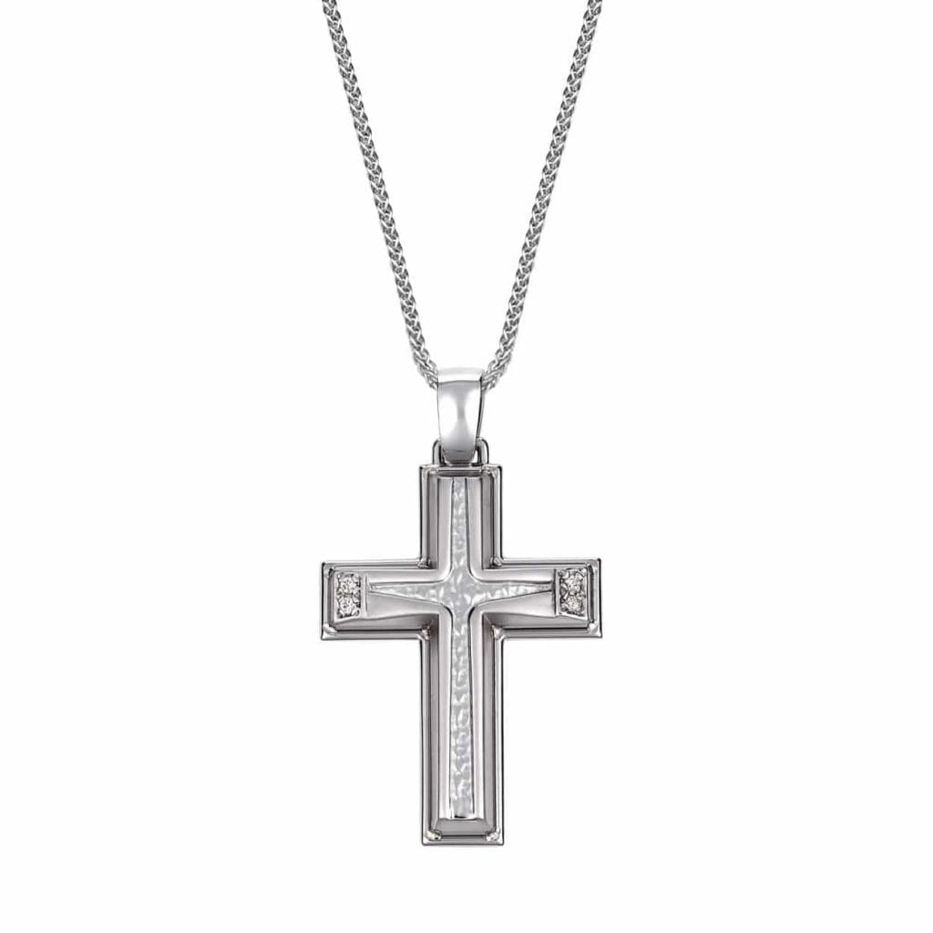 Σταυρός Λευκόχρυσος Με Ζιργκόν Πομπέ 14K