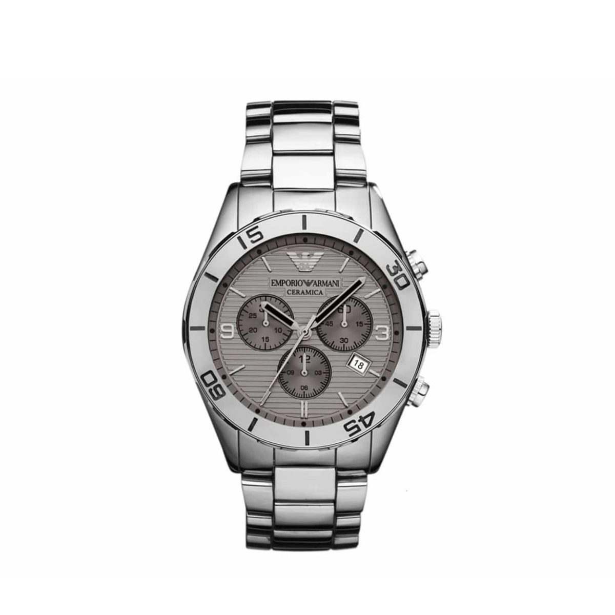 Emporio Armani Chronograph Silver Ceramic Bracelet Men's Watch - AR1462