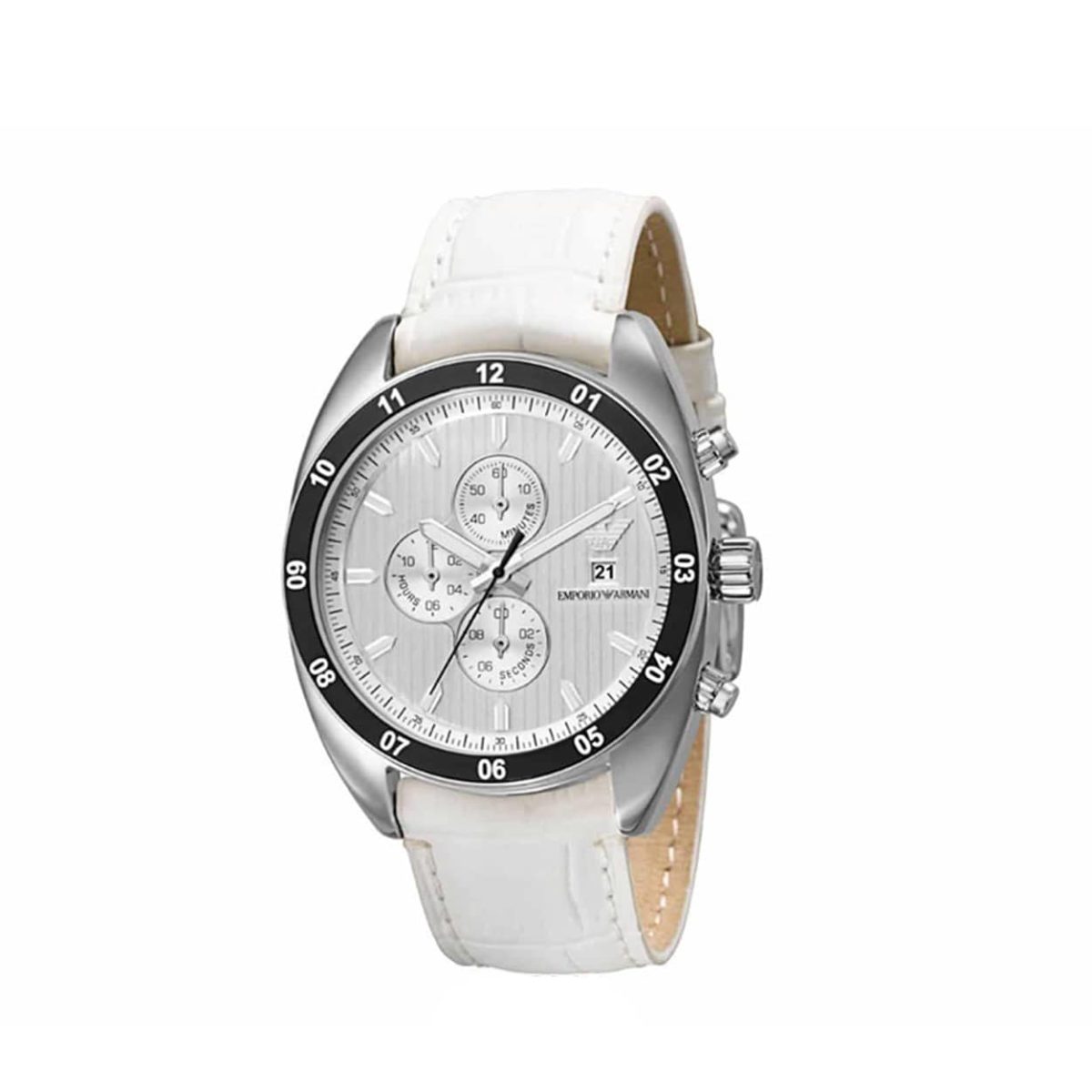 Emporio Armani White Leather Chrono Men's Watch - AR5915