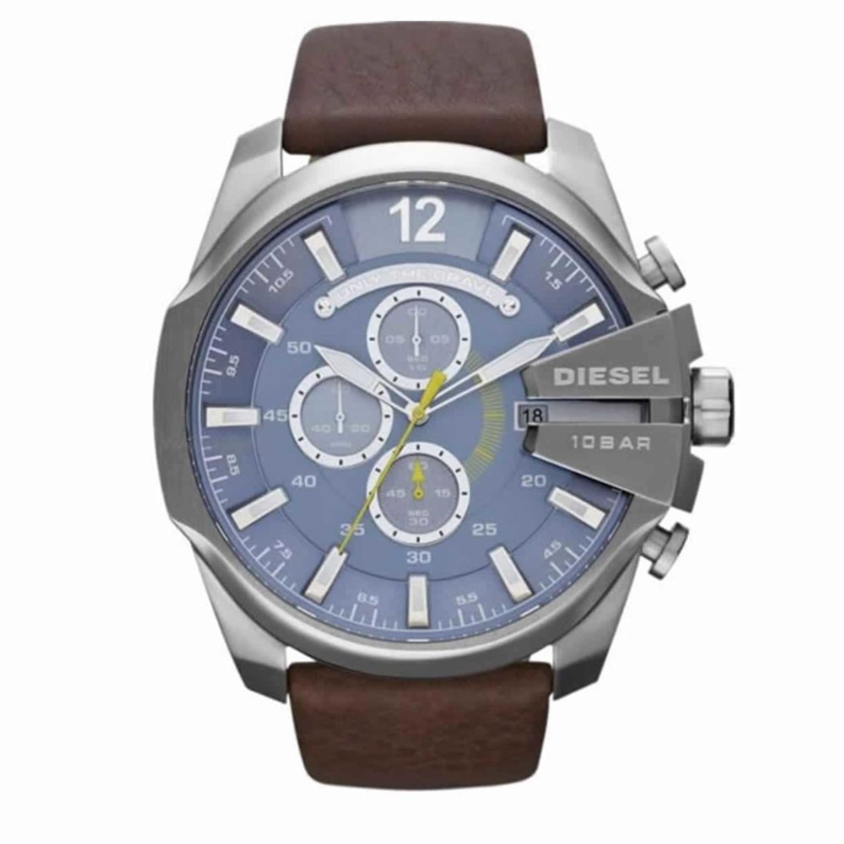 Diesel Mega Chief Chronograph Light Blue Dial Brown Leather Men's Watch - DZ4281