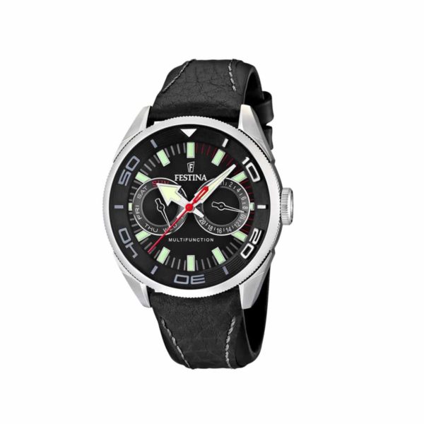 Festina Multifunction Black Leather Strap Men's Watch - F16572/4