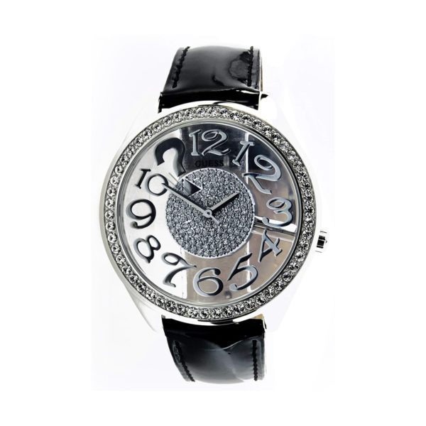 Guess Black Leather Strap Swarovski Women's Watch - W11143L1