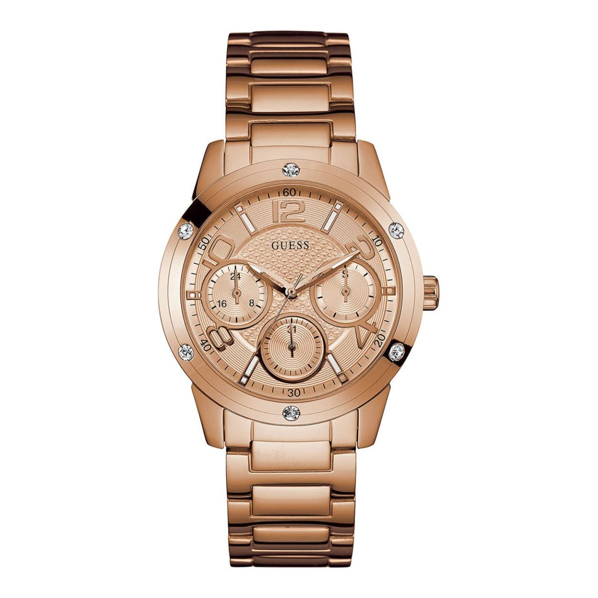 Guess Crystals Multi-function Rose Gold Stainless Steel Bracelet Women's Watch - W0705L3