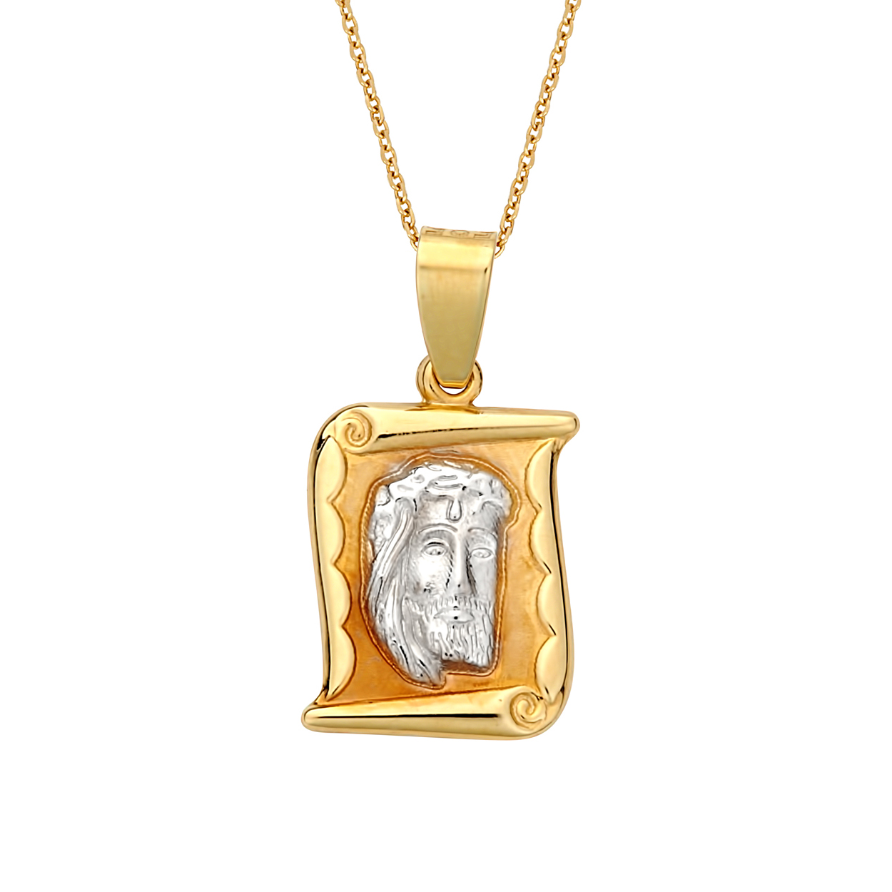 Κωνσταντινάτο Φυλαχτό Ιησούς Χριστός Ανάγλυφο Χρυσό Και Λευκόχρυσο Διπλής Όψης 003062 Jewelor