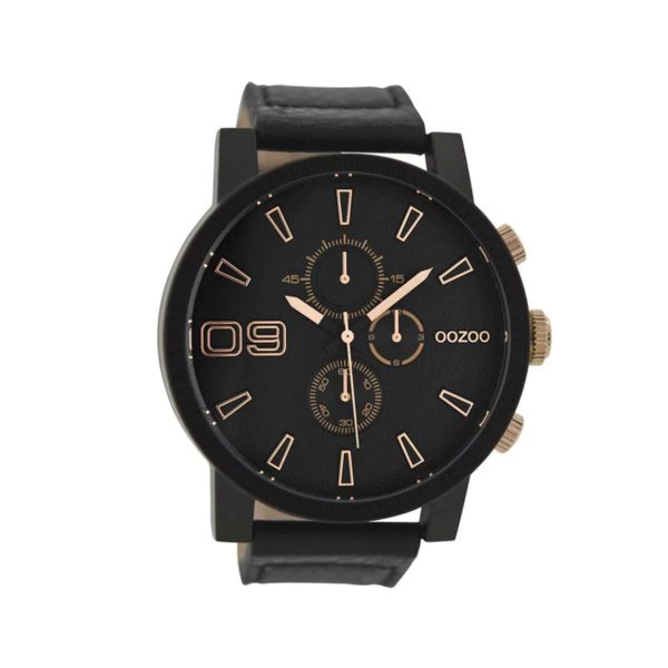 OOZOO Timepieces Black Leather Strap Large Men's Watch - C9034