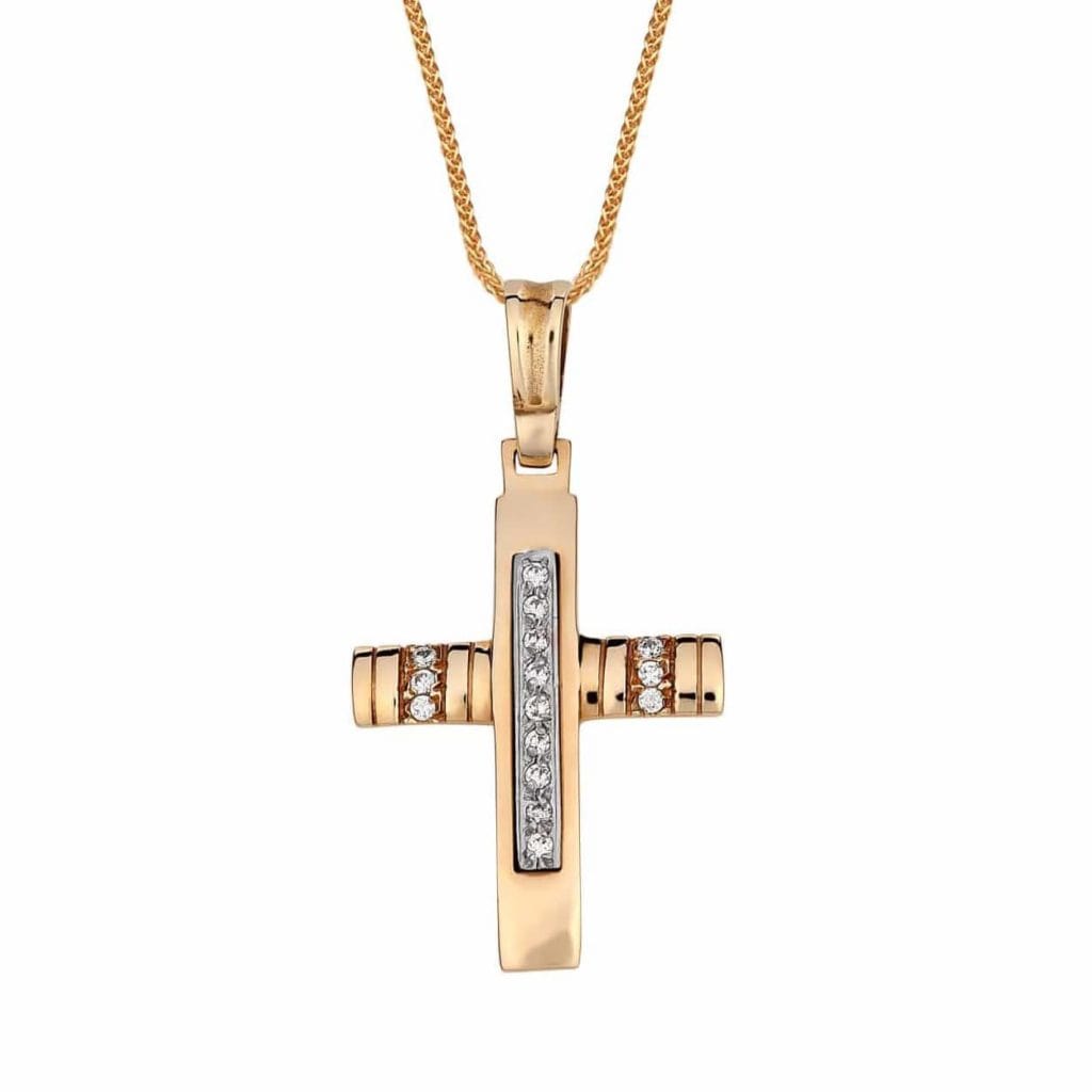 Σταυρός Χρυσός Και Λευκόχρυσος Με Ζιργκόν 14K