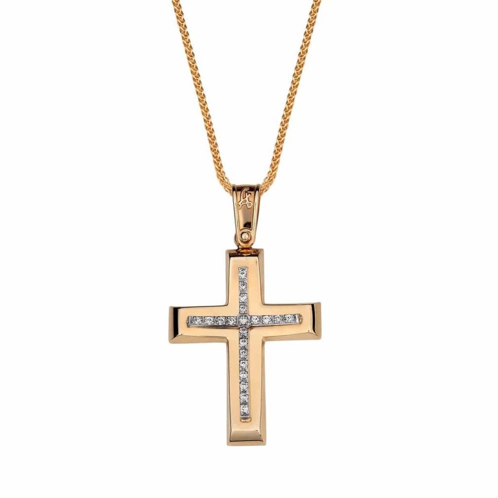 Σταυρός Χρυσός Και Λευκόχρυσος Με Ζιργκόν 14K
