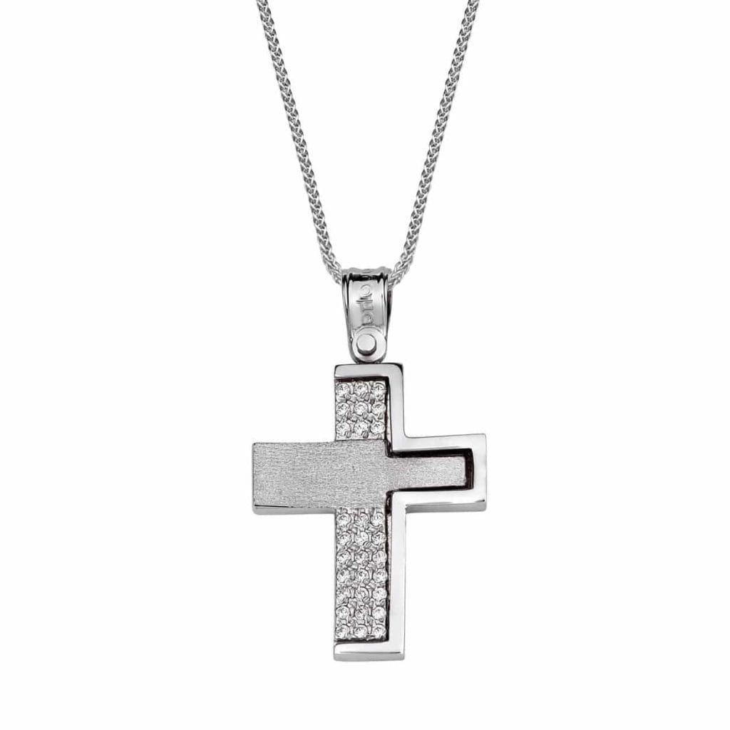Σταυρός Λευκόχρυσος Με Ζιργκόν Μασίφ 14K