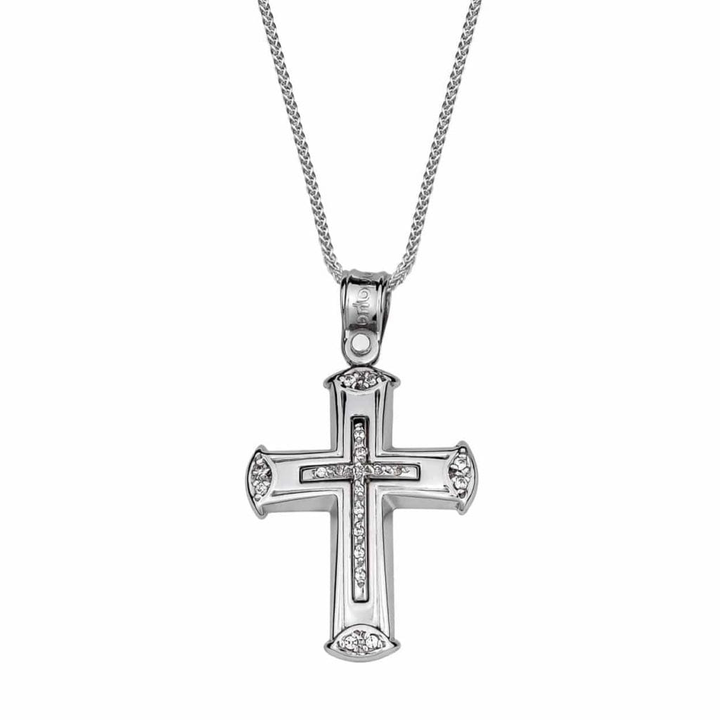Σταυρός Πομπέ Λευκόχρυσος Με Ζιργκόν 14K