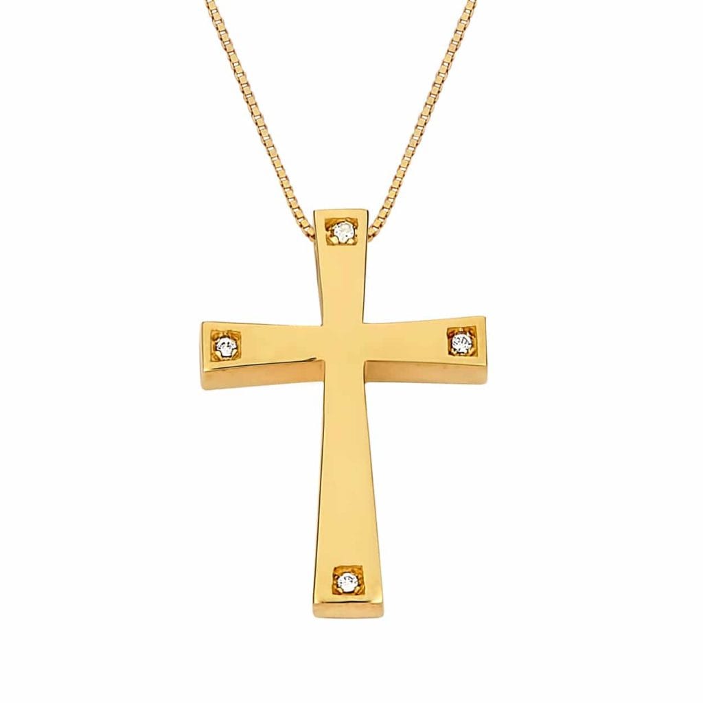 Σταυρός Χρυσός Με Ζιργκόν Στις Άκρες 14K