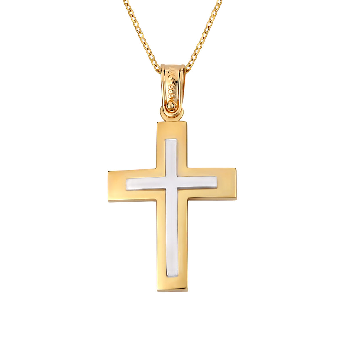 Σταυρός Ιησούς Χριστός Ματ-Ζαγρέ Δίχρωμος Χρυσός Διπλής Όψης 14Κ
