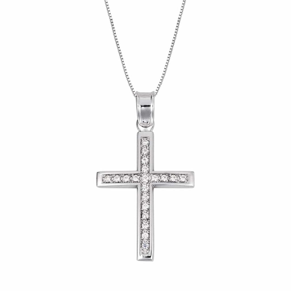 Σταυρός Λευκόχρυσος Με Ζιργκόν 14K