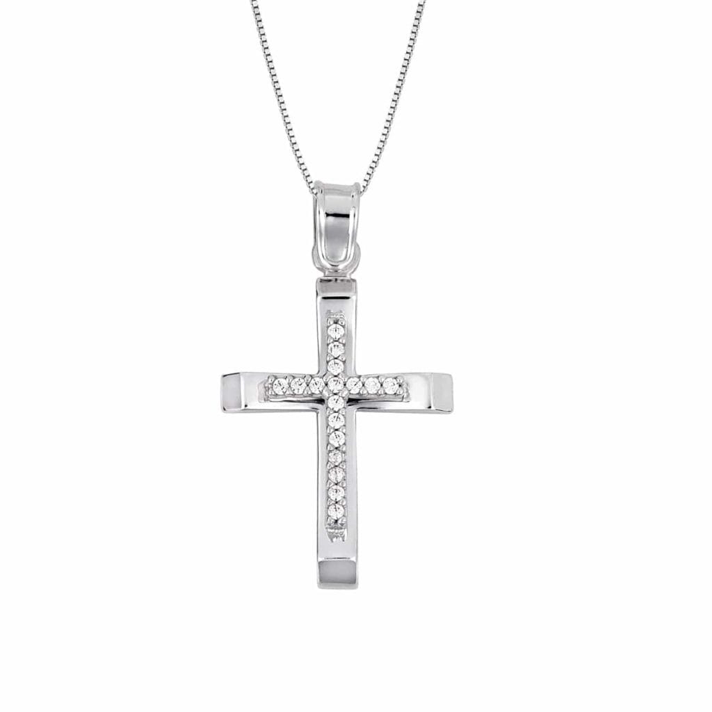 Σταυρός Λευκόχρυσος Με Ζιργκόν 14K