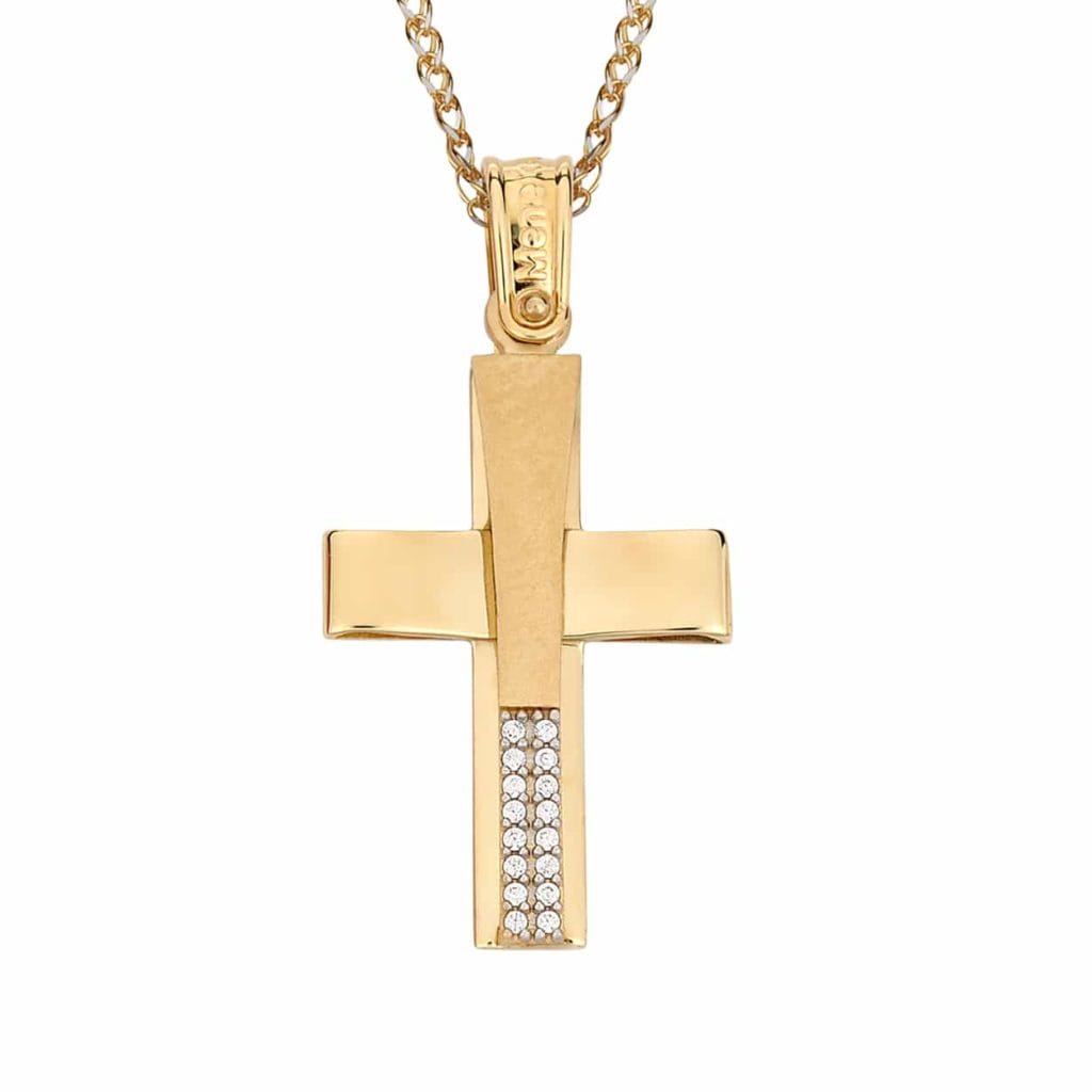 Σταυρός Μοντέρνος Χρυσός Με Ζιργκόν 14K