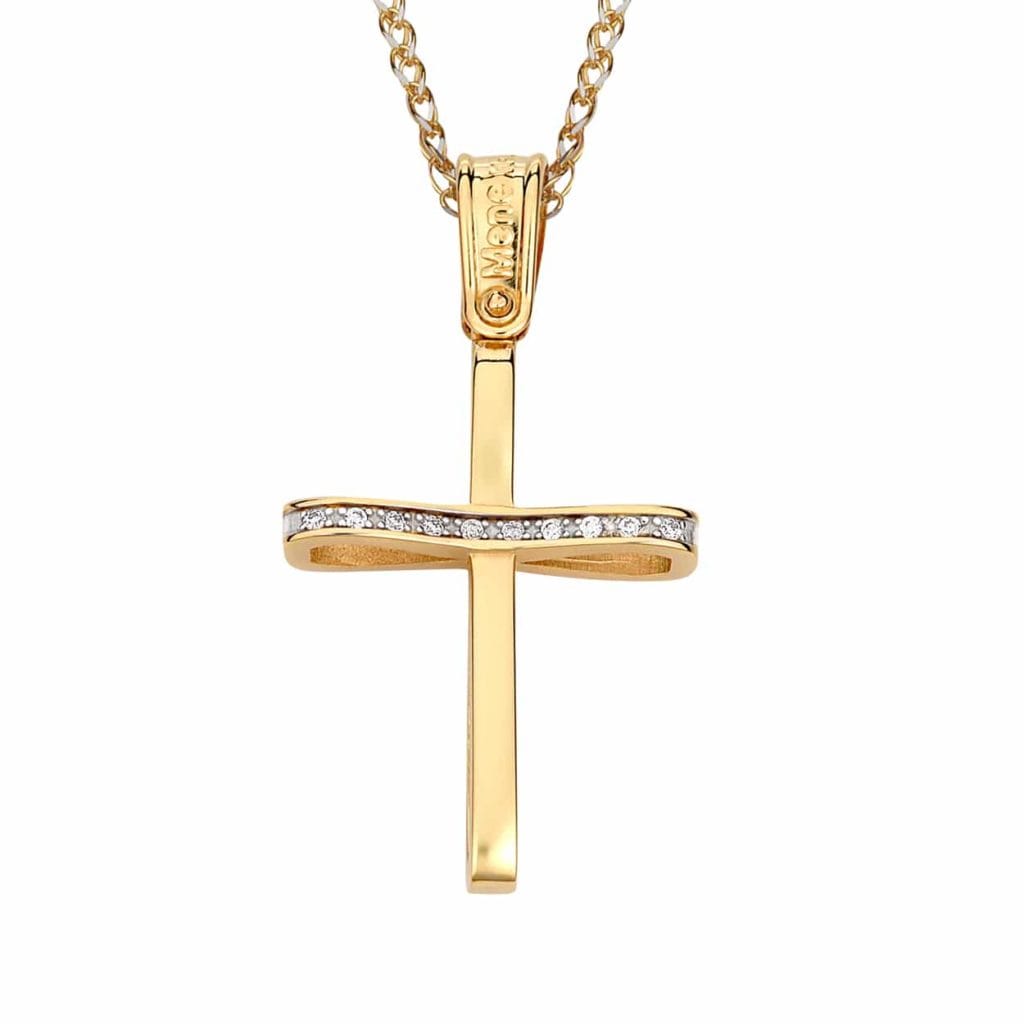 Σταυρός Μοντέρνος Λεπτός Με Ζιργκόν 14K