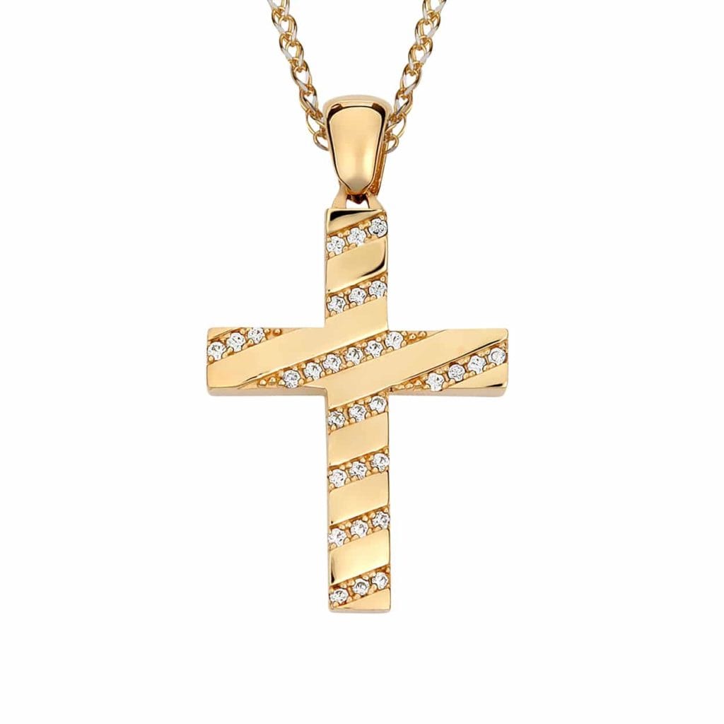 Σταυρός Ριγέ Χρυσός Με Ζιργκόν 14K