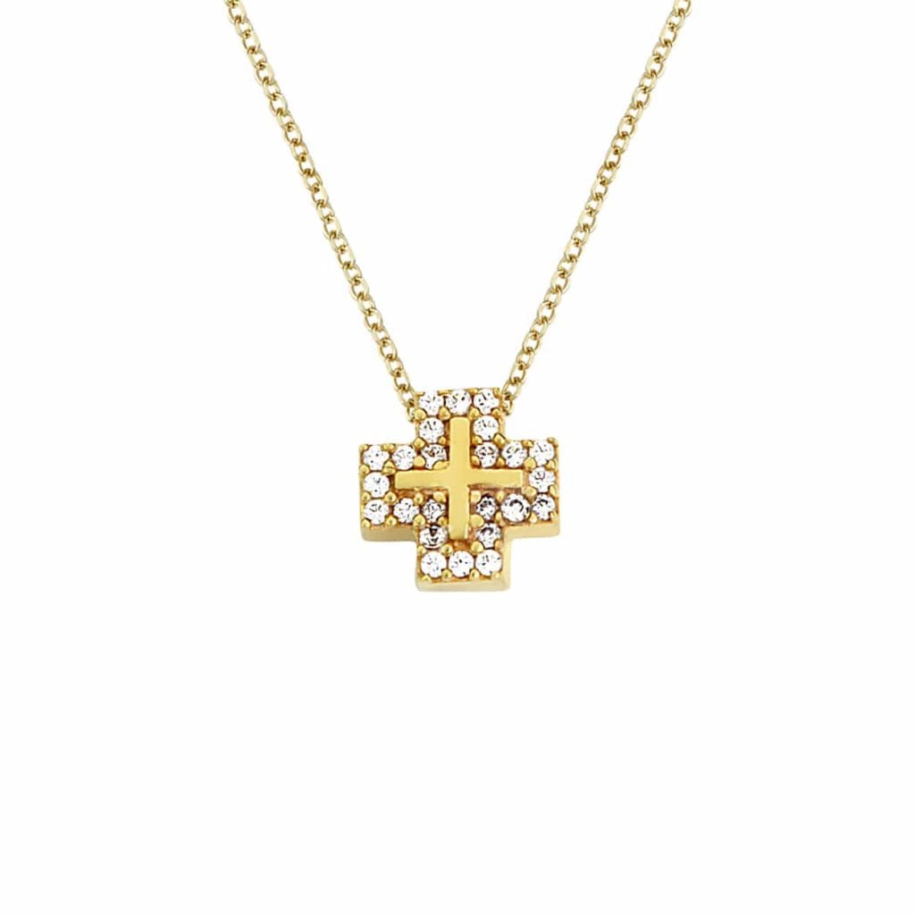 Τετράγωνο Σταυρουδάκι Χρυσό Με Ζιργκόν 14K