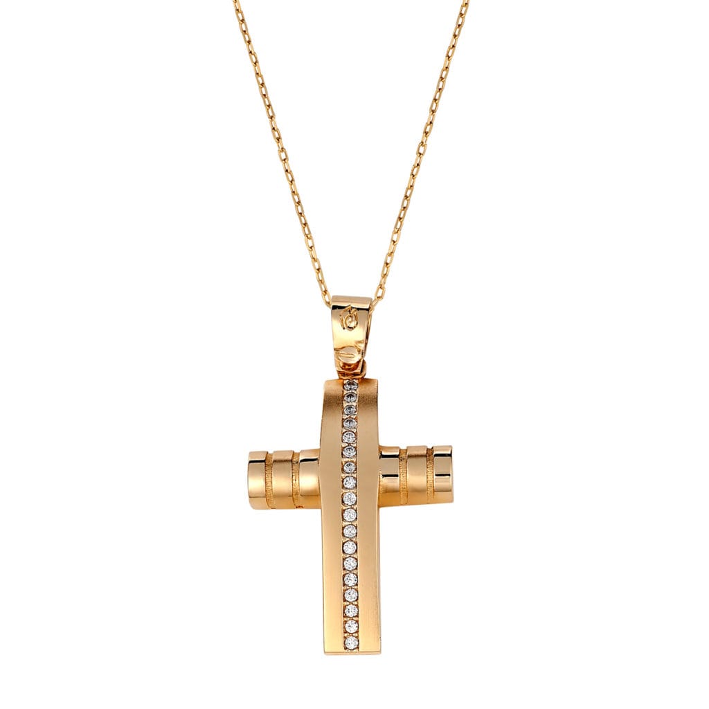 Σταυρός Χρυσός Με Ζιργκόν Ματ Πομπέ Μασίφ 14K