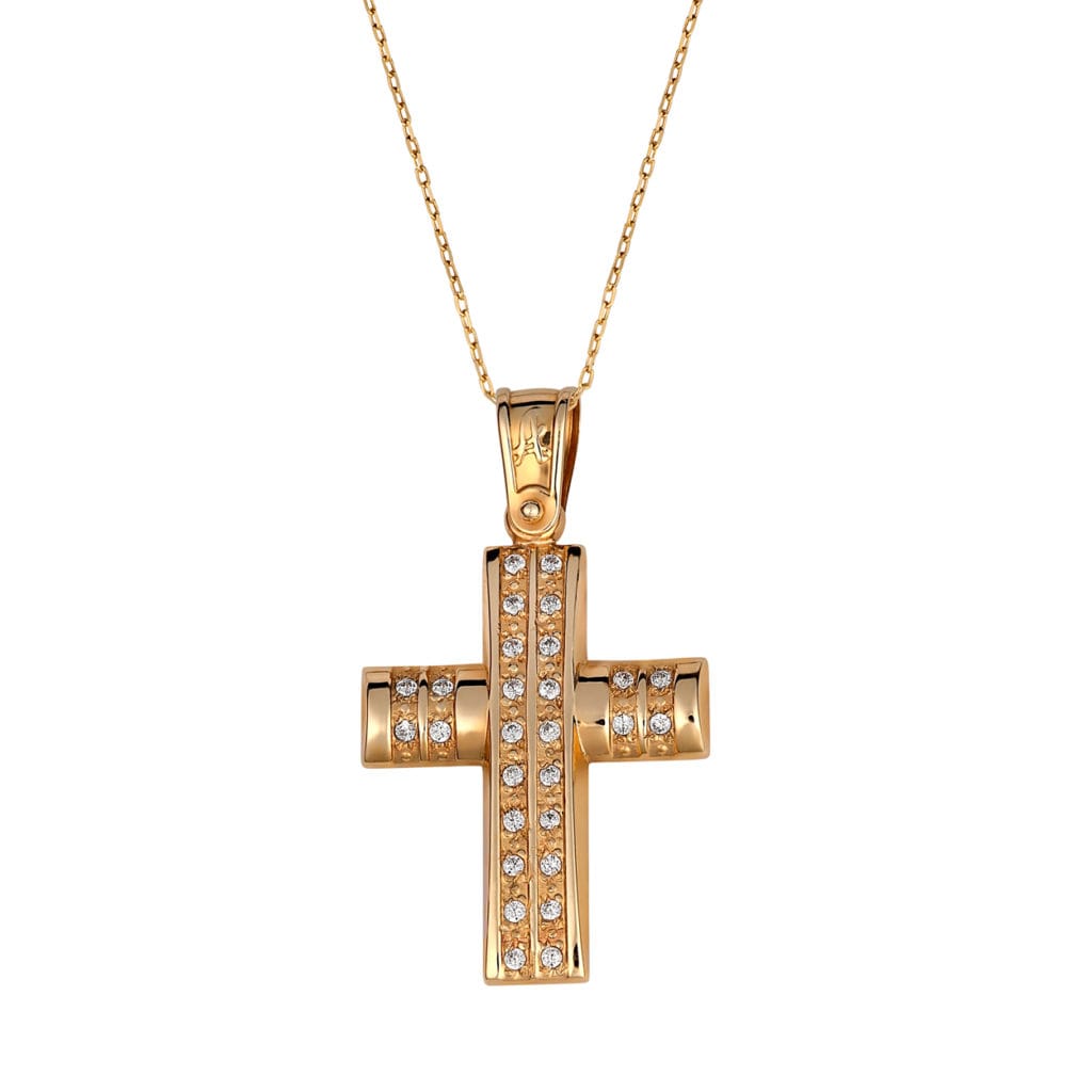 Σταυρός Χρυσός Με Ζιργκόν Πομπέ 14K