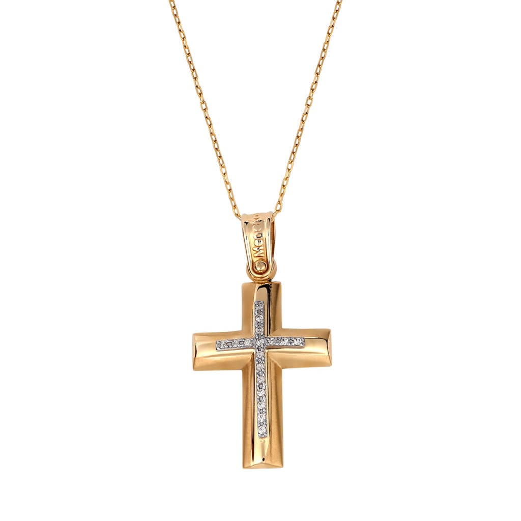 Σταυρός Χρυσός Και Λευκόχρυσος Με Ζιργκόν 14K