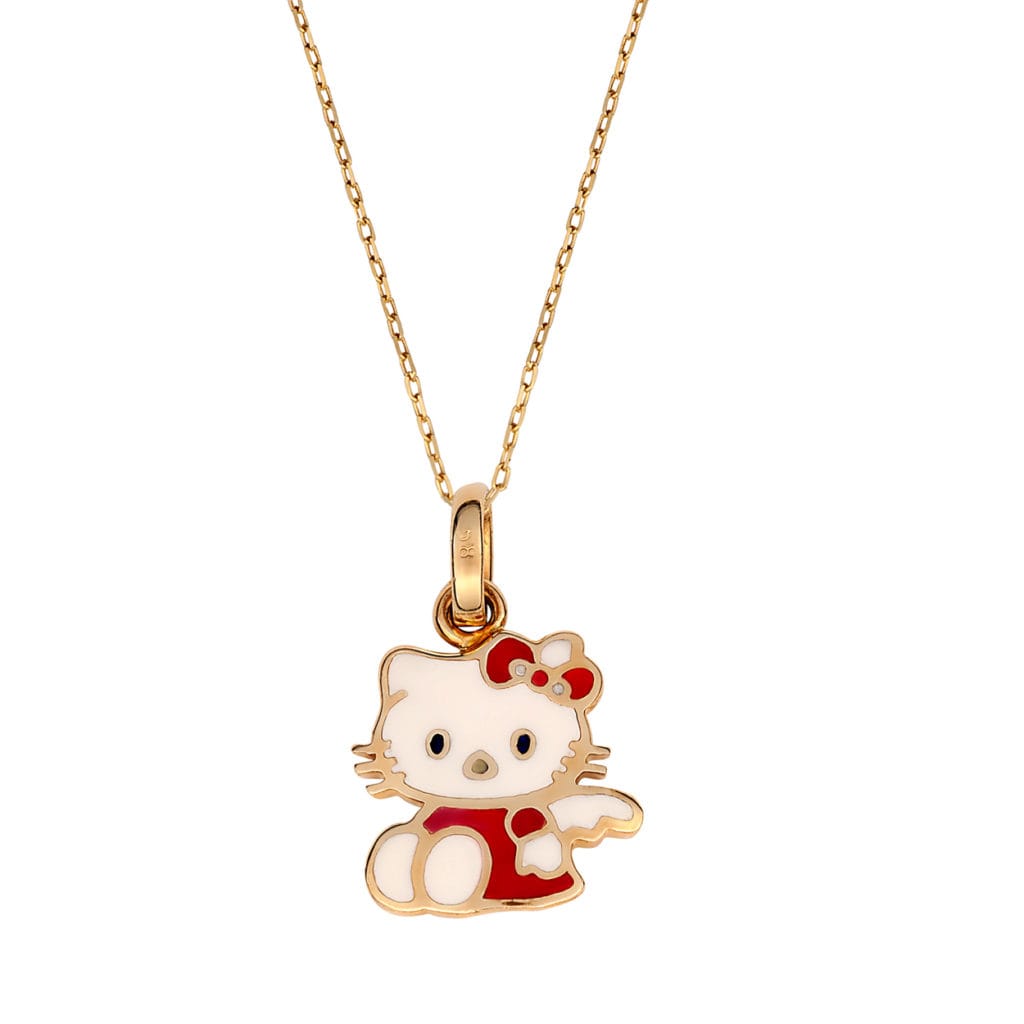 Παιδικό Κρεμαστό Hello Kitty Disney Χρυσός Και Σμάλτο Για Κορίτσι 14K