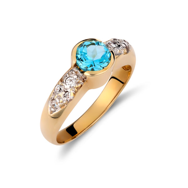 Δαχτυλίδι Χρυσό Με Ζιργκόν Και Μπλε Τοπάζι 14K