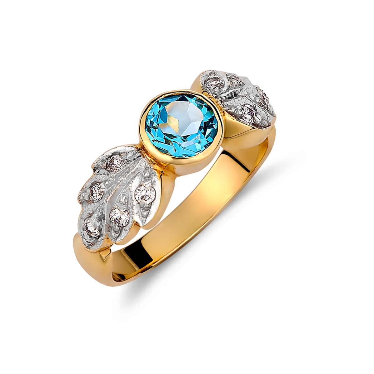 Δαχτυλίδι Χρυσό Και Λευκόχρυσο Με Ζιργκόν Και Μπλε Τοπάζι 14K