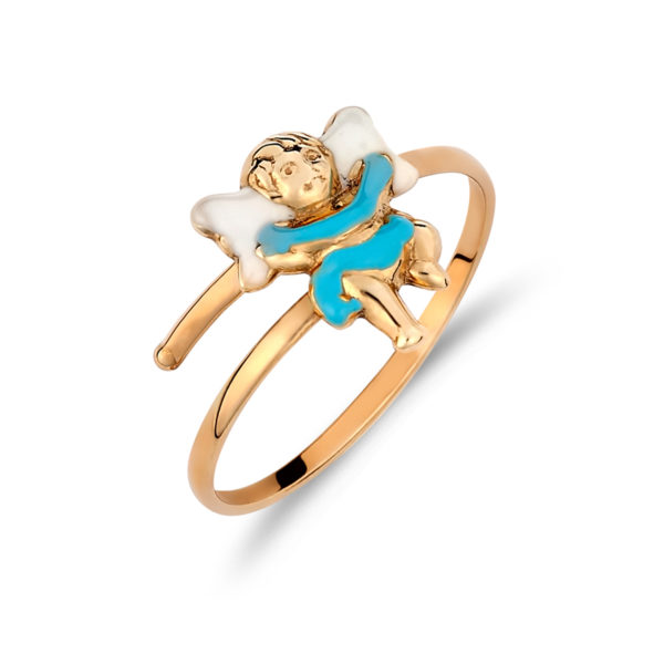 Δαχτυλίδι Αγγελάκι Παιδικό Χρυσό Με Σμάλτο Για Κορίτσι 14K