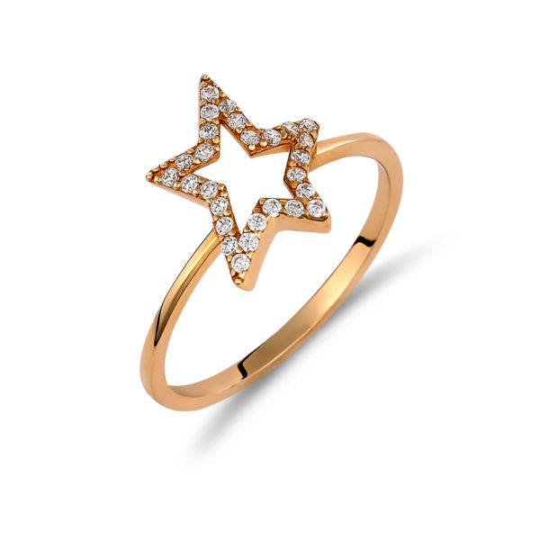 Δαχτυλίδι Αστέρι Μοντέρνο Χρυσό Με Πέτρες Ζιργκόν 14K