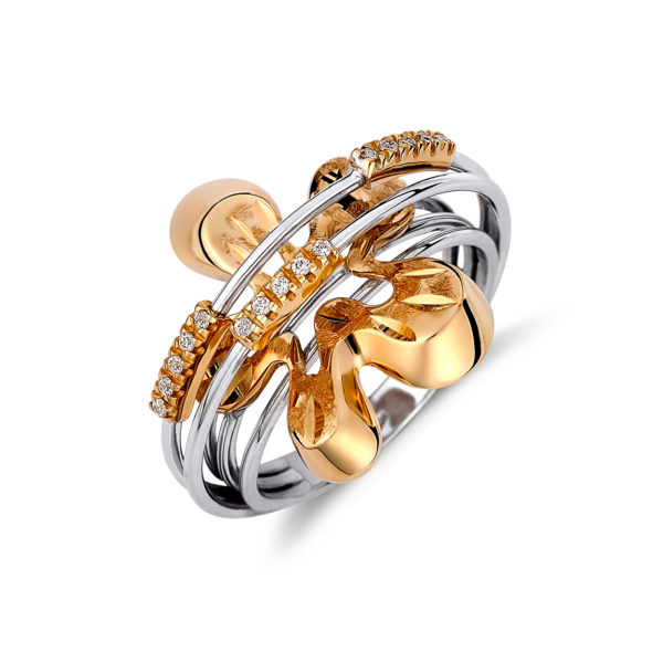 Δαχτυλίδι Μοντέρνο Χρυσό Και Λευκόχρυσο Με Ζιργκόν 14K