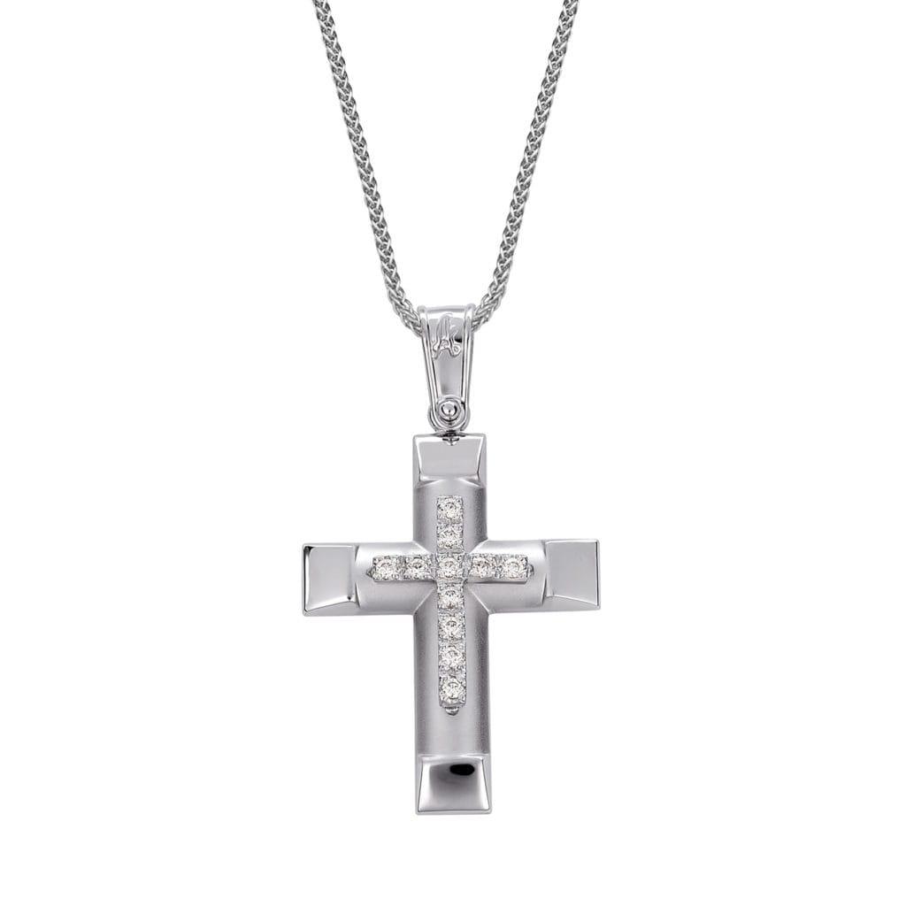 Σταυρός Κλασικός Λευκόχρυσος Με Ζιργκόν 14K