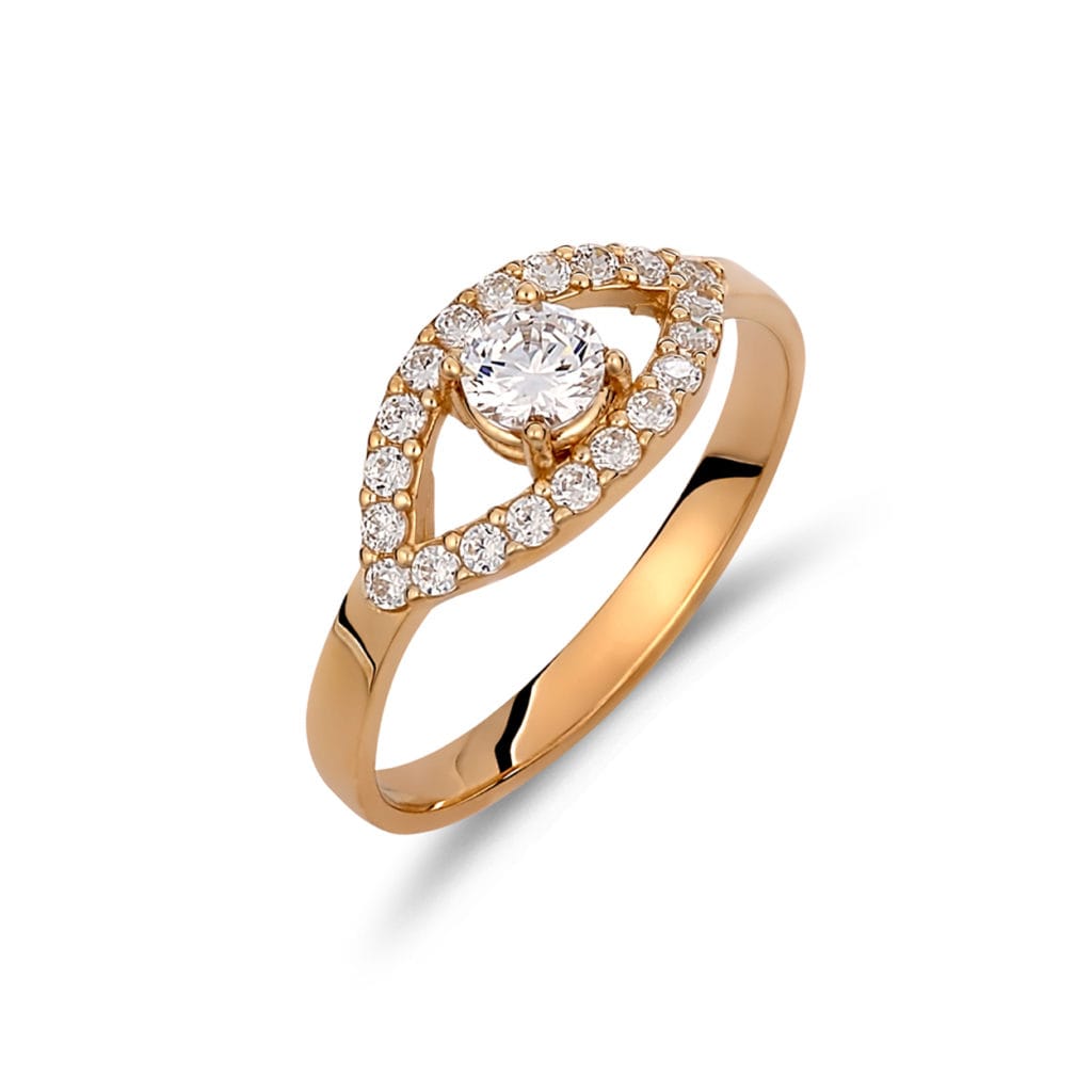 Δαχτυλίδι Μονόπετρο Μάτι Χρυσό Με Ζιργκόν 14K