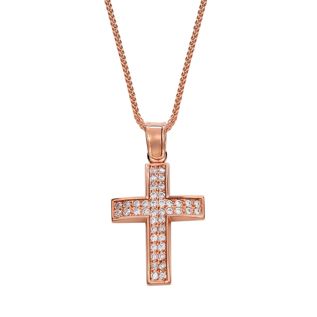 Σταυρός Κλασικός Ροζ Χρυσός Με Ζιργκόν 14K