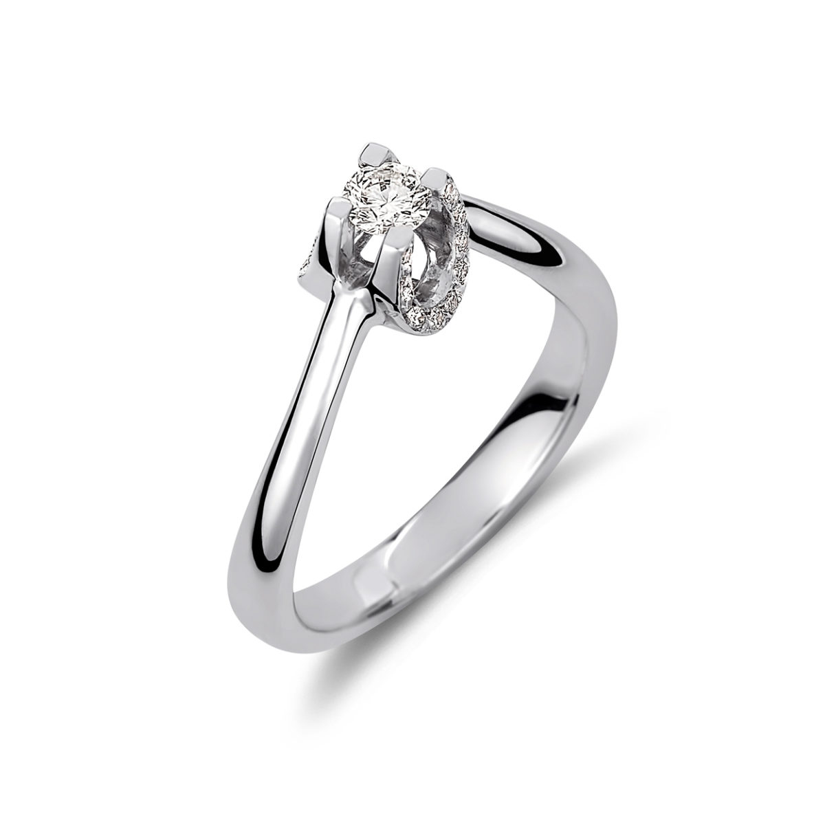 Δαχτυλίδι Μονόπετρο Λευκόχρυσο Με Διαμάντια 18K