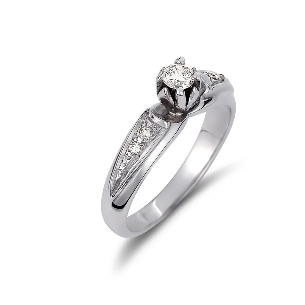 Δαχτυλίδι Μονόπετρο Κλασικό Λευκόχρυσο Με Διαμάντια 18K