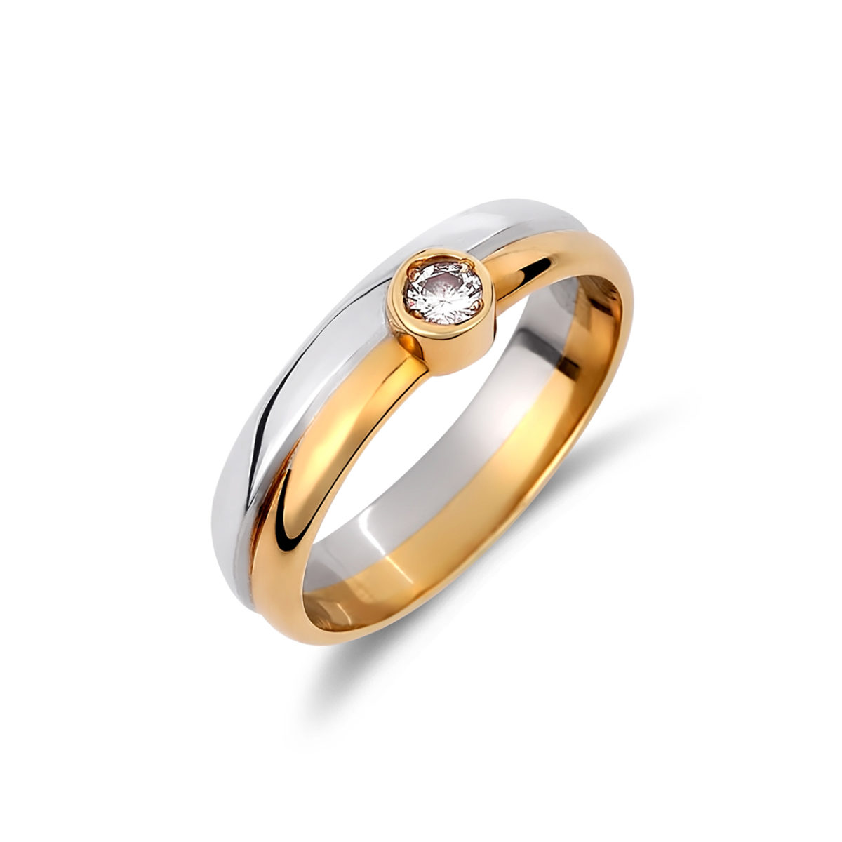 Δαχτυλίδι Μονόπετρο Χρυσό Και Λευκόχρυσο Με Διαμάντι 18K