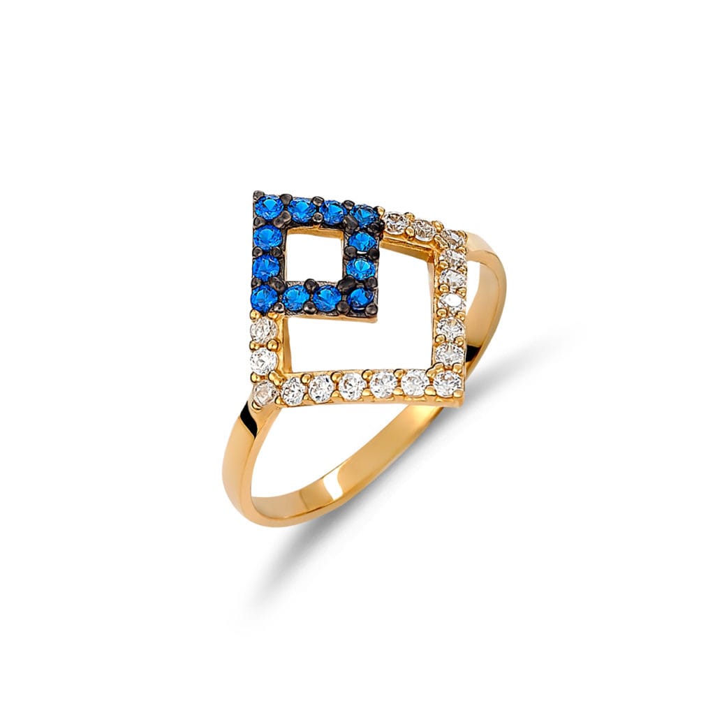Δαχτυλίδι Ρόμβος Χρυσό Με Ζιργκόν 14K