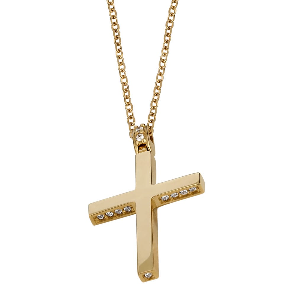 Σταυρός Minimal Χρυσός Με Ζιργκόν 14K
