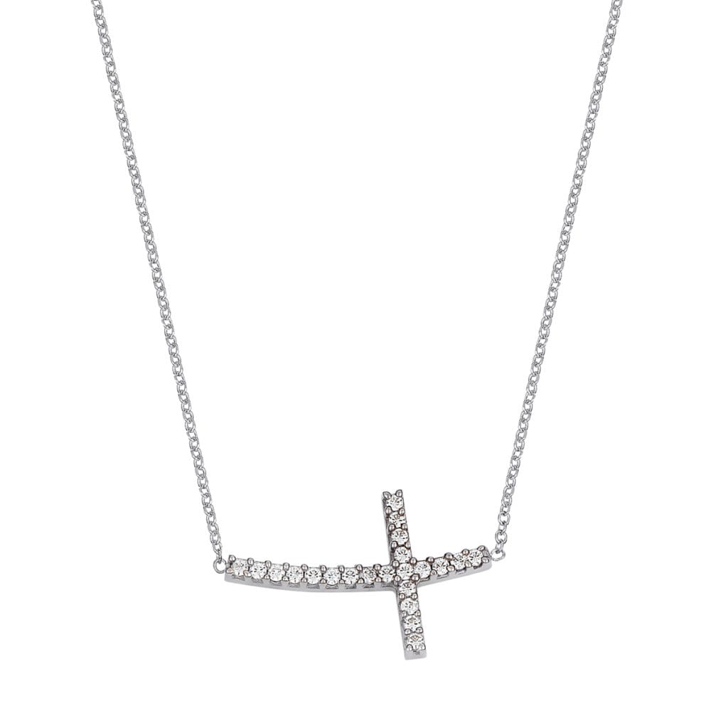Σταυρός Κυρτός Λευκόχρυσος Με Ζιργκόν 14K