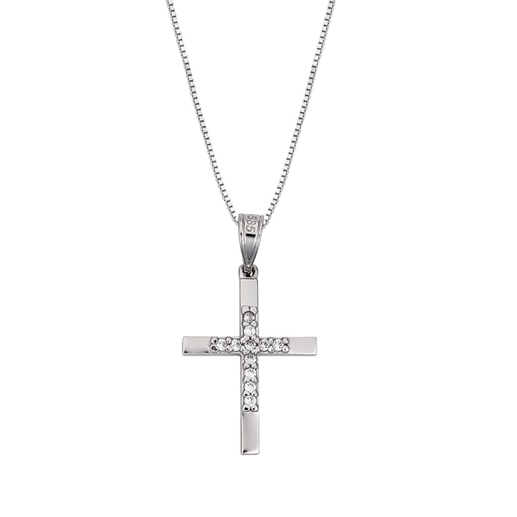 Σταυρός Λεπτός Λευκόχρυσος Με Ζιργκόν 14K
