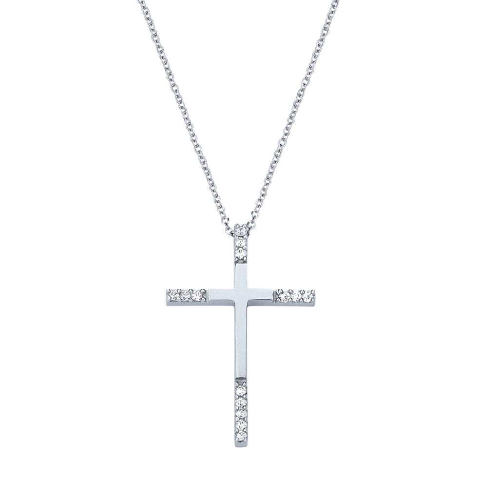 Σταυρός Λεπτός Λευκόχρυσος Με Ζιργκόν 14K