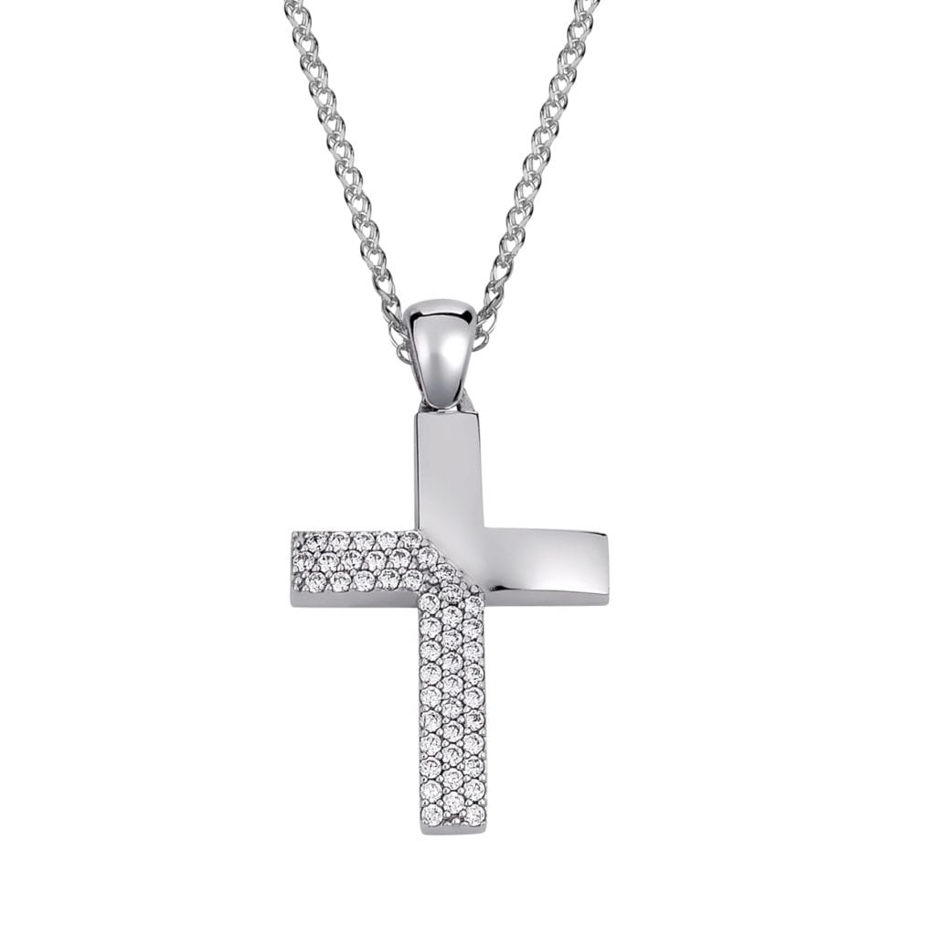 Σταυρός Λευκόχρυσος Με Ζιργκόν 14K