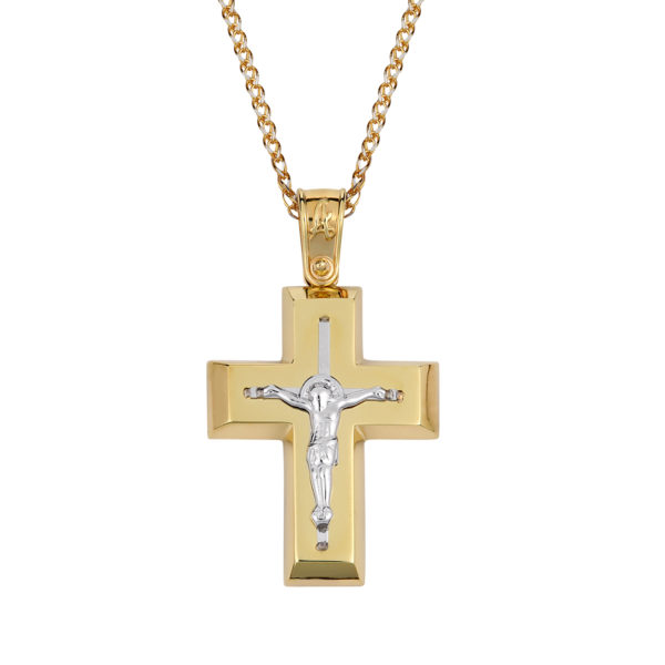 Σταυρός-Ιησούς Χριστός Χρυσός Και Λευκόχρυσος 14K