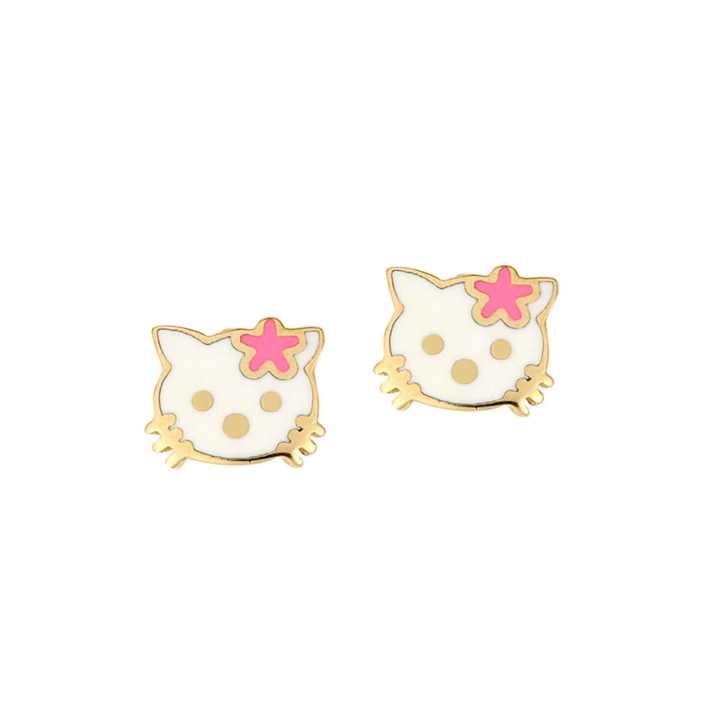 Σκουλαρίκια-Hello Kitty Χρυσός Με Σμάλτο 14K