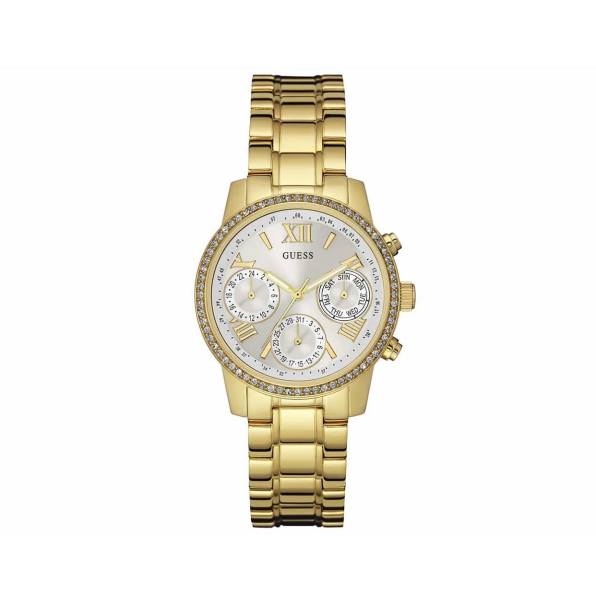Guess Crystals Multi-function Gold Stainless Steel Bracelet Women's Watch - W0623L3
