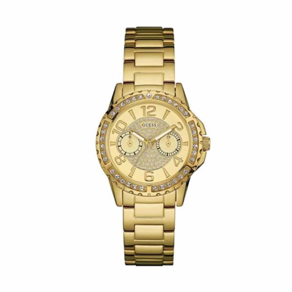Guess Crystal Multi-function Gold Stainless Steel Bracelet Women's Watch - W0705L2