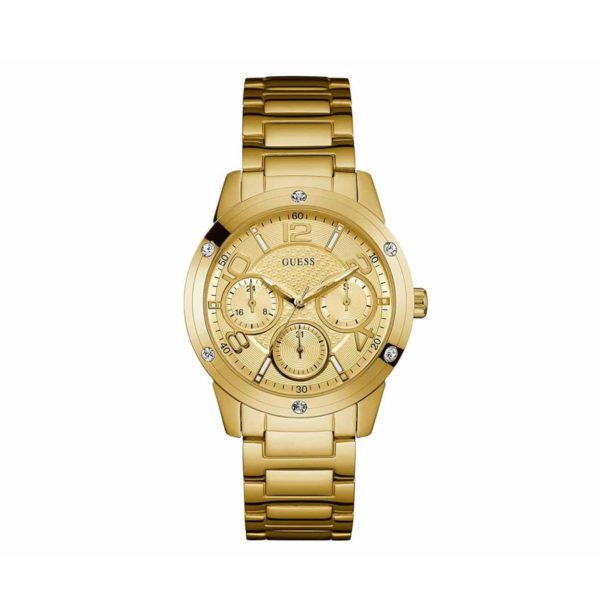Guess Crystals Multi-function Gold Stainless Steel Bracelet Women's Watch - W0778L2