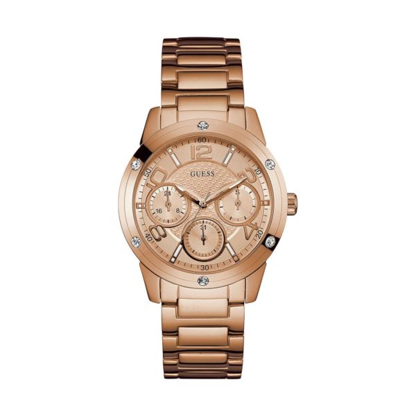 Guess Crystals Multi-function Rose Gold Stainless Steel Bracelet Women's Watch - W0778L3
